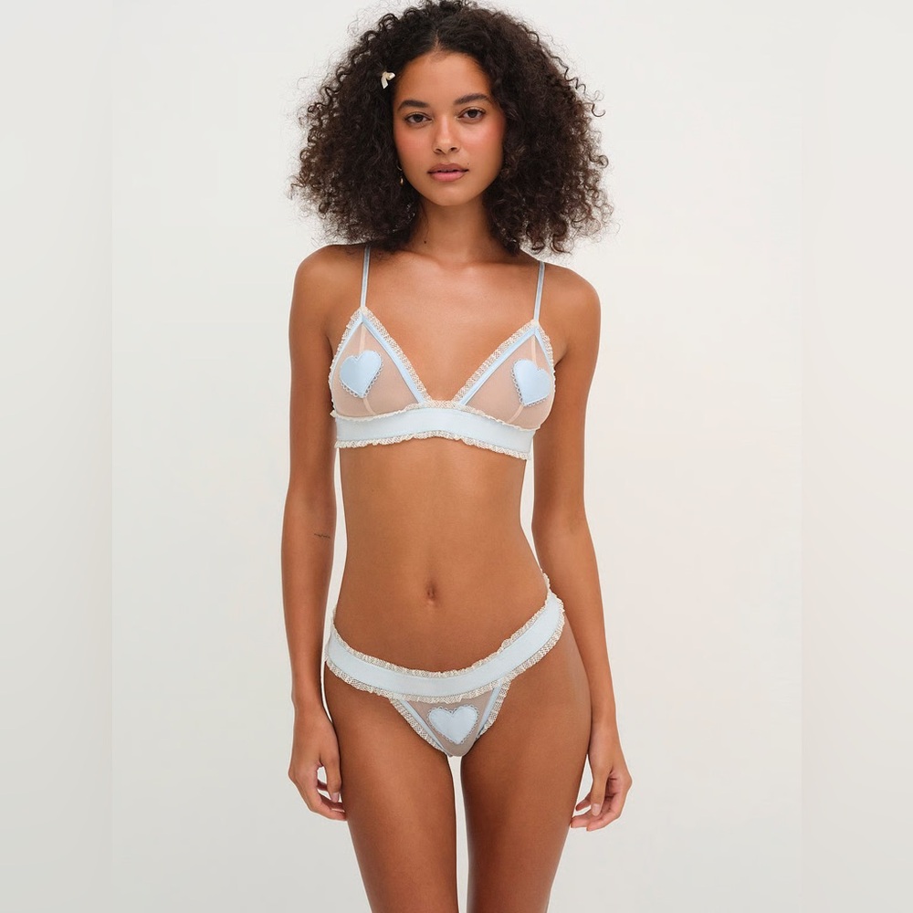 For Love & Lemons Heart Appliqué Bralette and Thong
